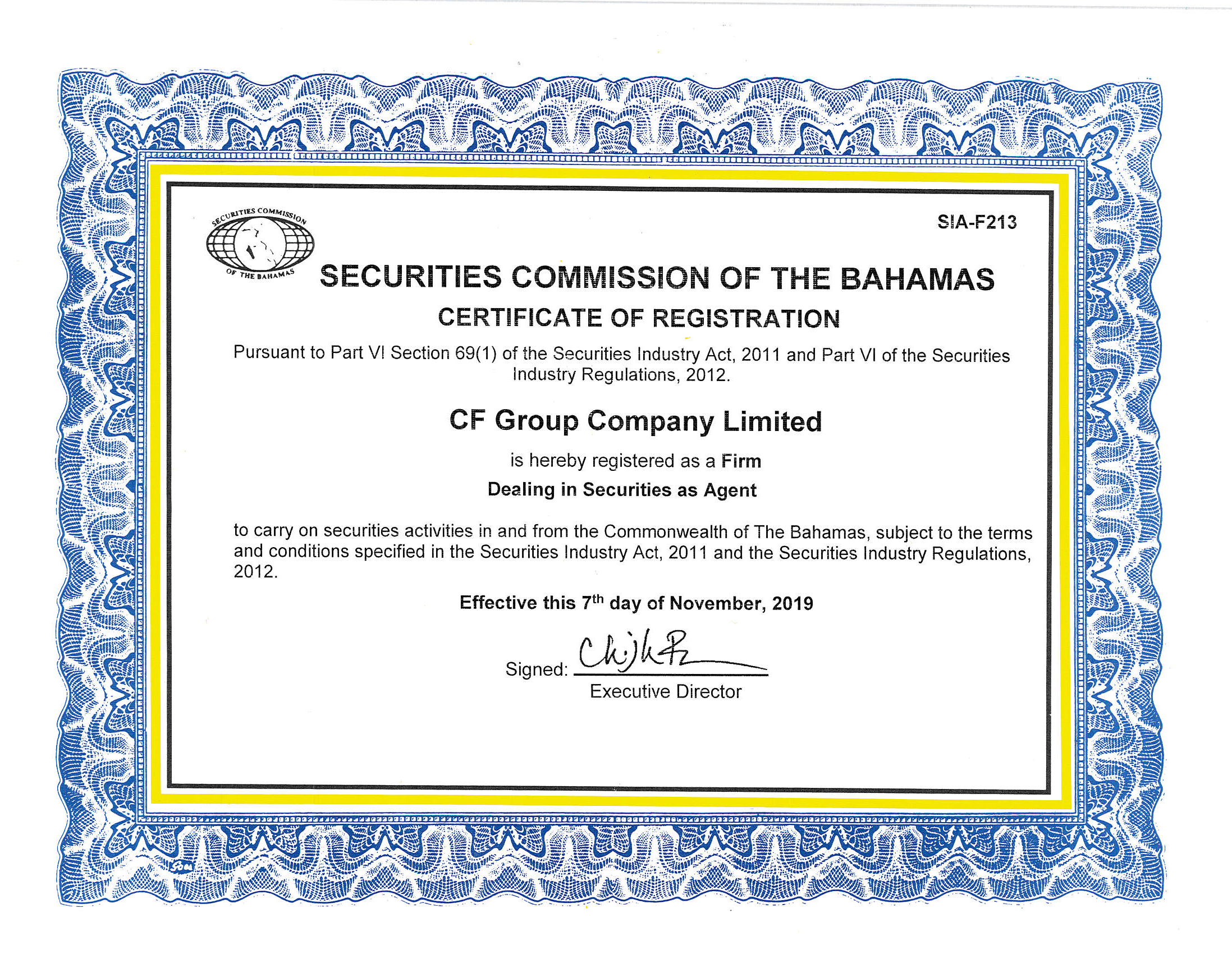 Securities Commission of The Bahamas - Certificate of Registration